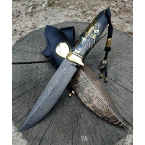 ЗАХИСНИК ніж ручної роботи майстра студії Павла Гончаренка, Сталь - високовуглецевий дамаск 250 шарів (ХВГ+У10А). Photo 3